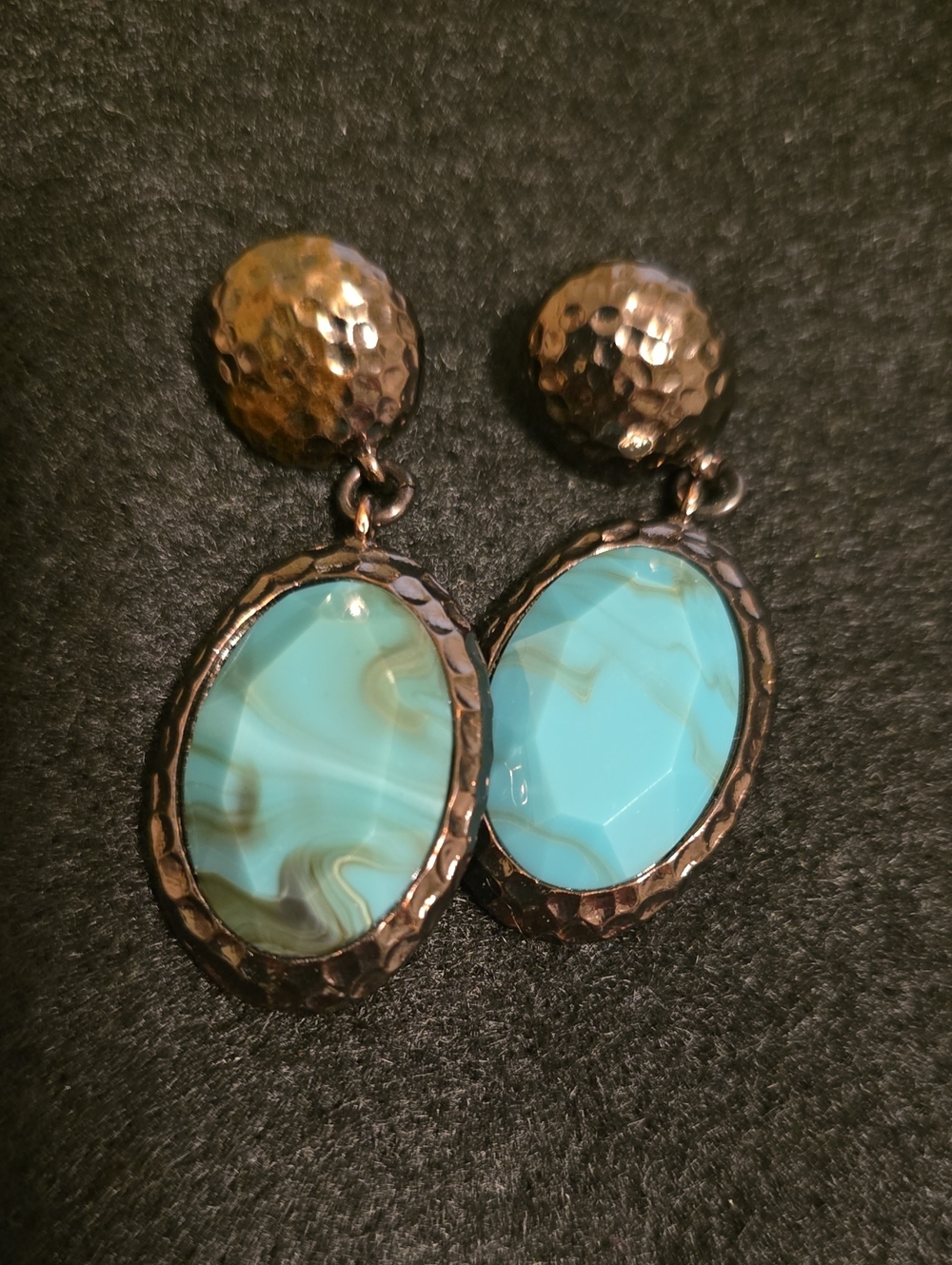 Turquoise Stone Drop Earrings in Antique Bronze